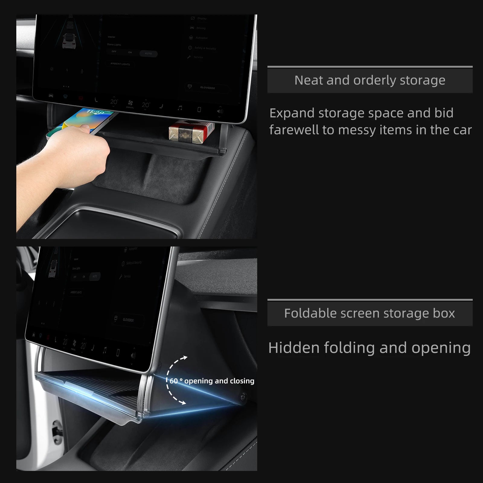 For Tesla Model Y 2024 Car Storage Box Hidden Storage Organizer Case Tray Under The Central Control Screen Model 3 2021-2022