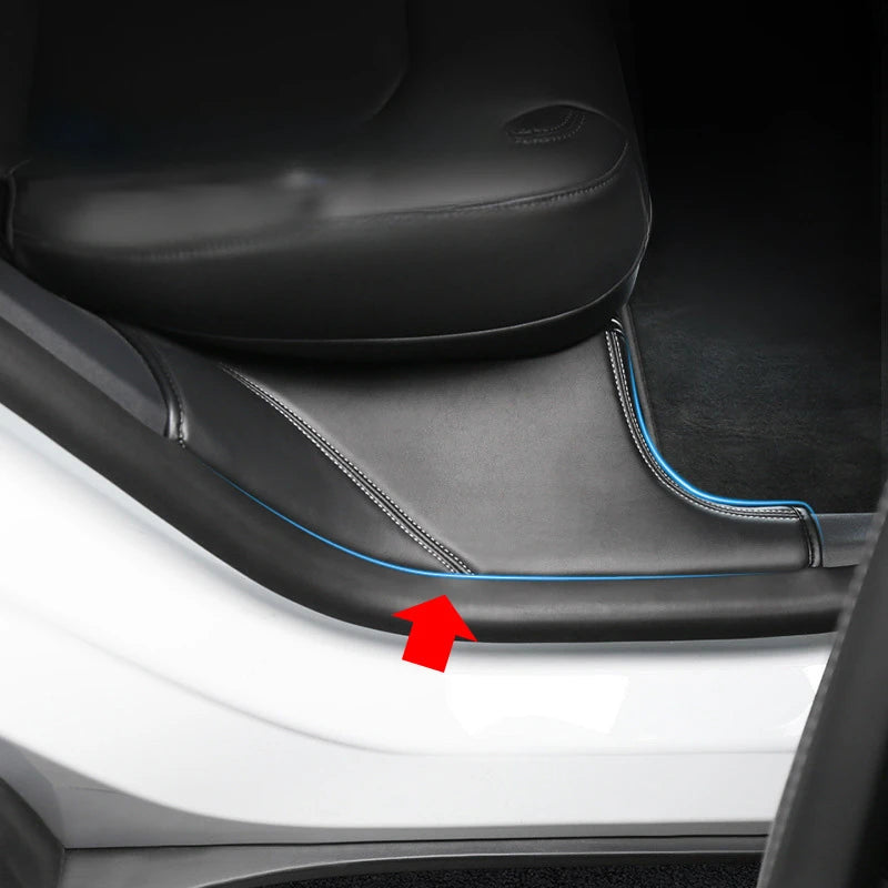 Rear Door Sill Pad for Tesla Model Y Anti Kick Dirt Threshold Strip PU Leather Protective Cover Car Inner Hidden Pads 2021-2024