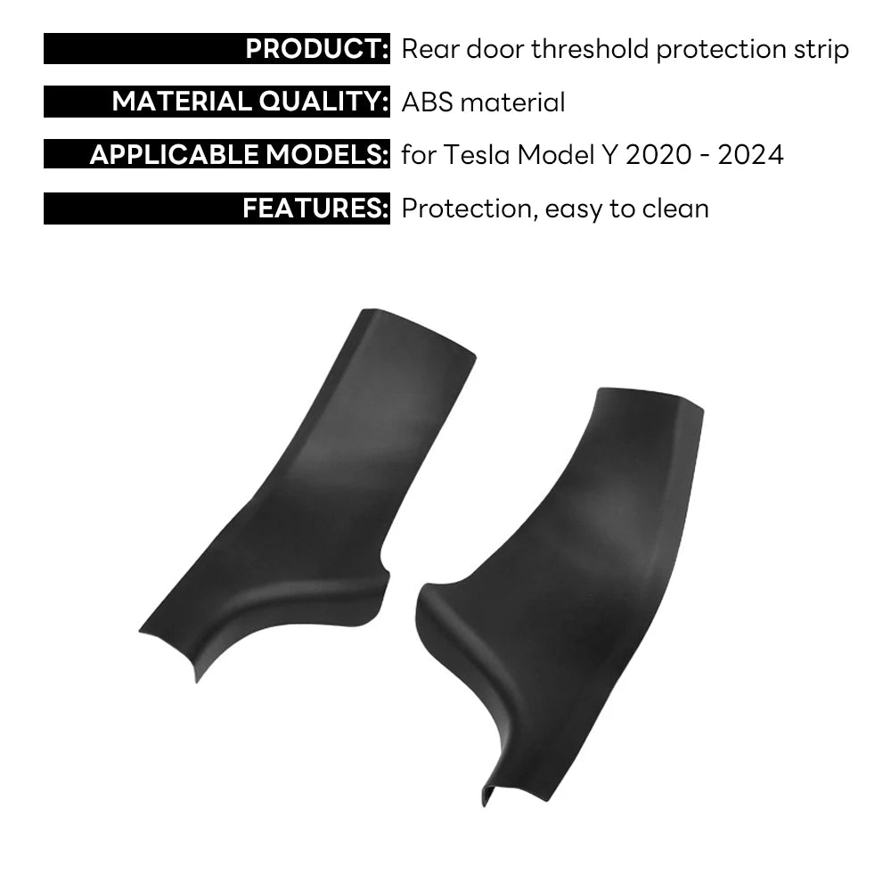 2pcs Rear Door Sill Guards For Tesla Model Y 2020 20212022 2023 2024 ABS Inner Protector Plate Cover Trim Welcome Pedal Kick Pad