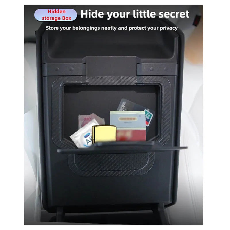 for Tesla Model Y Juniper 2025 Armrest Box Hidden Storage Organizer Box Carbon Fiber Pattern New Model 3 Highland Accessories