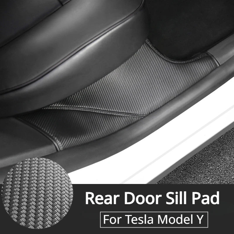 Rear Door Sill Pad for Tesla Model Y Anti Kick Dirt Threshold Strip PU Leather Protective Cover Car Inner Hidden Pads 2021-2024