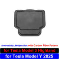 for Tesla Model Y Juniper 2025 Armrest Box Hidden Storage Organizer Box Carbon Fiber Pattern New Model 3 Highland Accessories