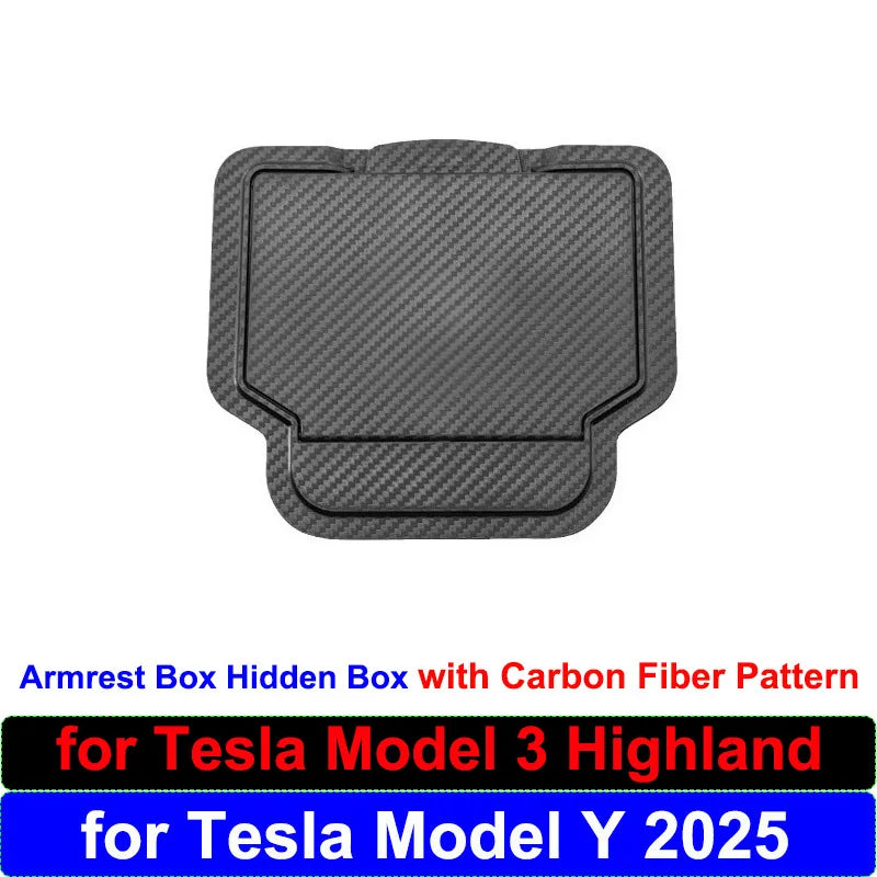 for Tesla Model Y Juniper 2025 Armrest Box Hidden Storage Organizer Box Carbon Fiber Pattern New Model 3 Highland Accessories