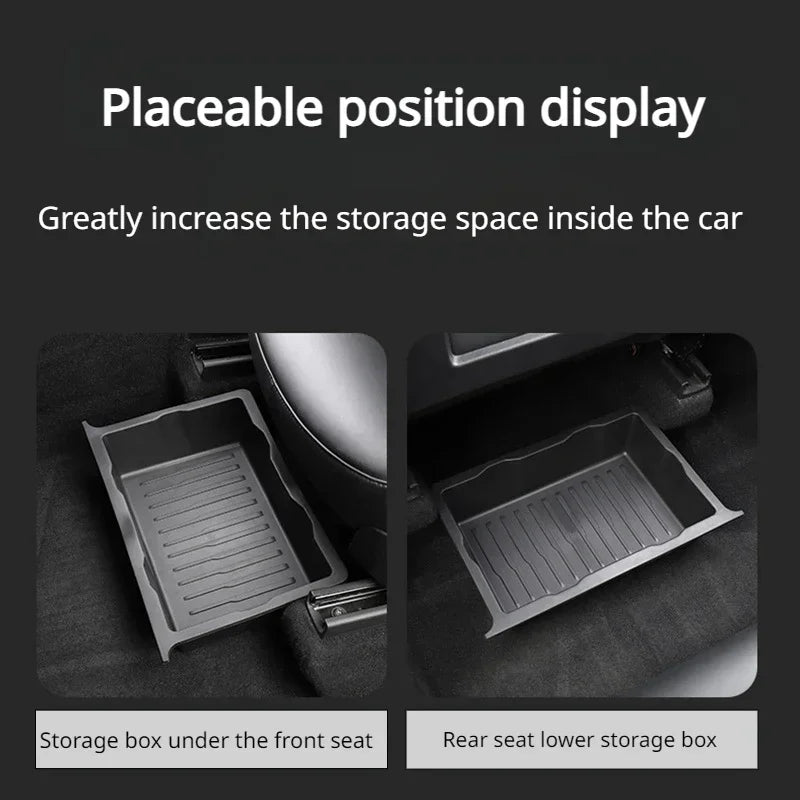 Underseat Storage Box for Tesla Model Y 2021-2024 Seats Drawer TPE Hidden Storage Tray Push Pull Car Organizer Car Accessories