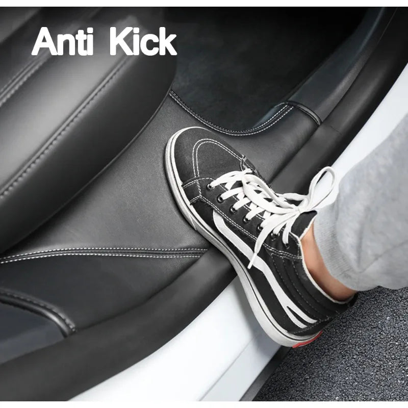 Rear Door Sill Pad for Tesla Model Y Anti Kick Dirt Threshold Strip PU Leather Protective Cover Car Inner Hidden Pads 2021-2024